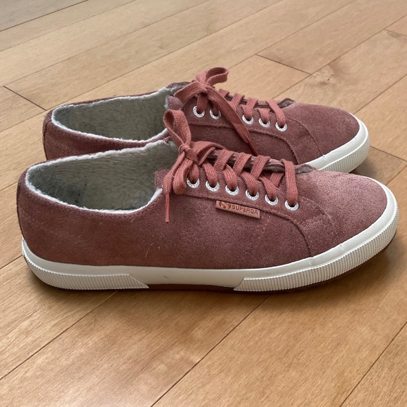 Superga 2750 Pink Suede Shearling-Lined Shoes - Size 9 - Picture 2 of 4